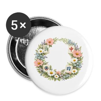 Florales Mahjong Blumen & Spielsteine - Buttons groß 56 mm (5er Pack) - Weiß - Vorne
