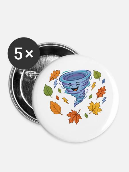 Baby-Tornado mit Blätterwirbel - Buttons groß 56 mm (5er Pack) - Weiß