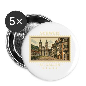 Schweiz St. Gallen Vintage Reisemarke - Buttons groß 56 mm (5er Pack) - Weiß - Vorne