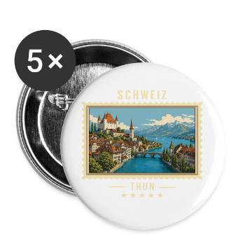 Schweiz Thun Vintage Reisemarke - Buttons groß 56 mm (5er Pack) - Weiß - Vorne