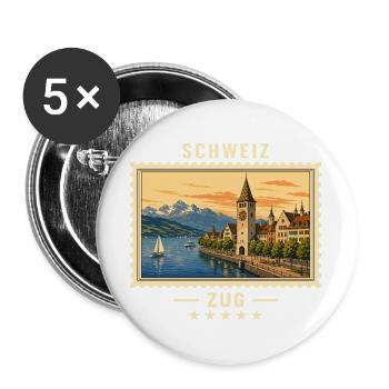 Schweiz Zug Vintage Reisemarke - Buttons groß 56 mm (5er Pack) - Weiß - Vorne