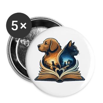 Tierliebe im Buchherz - Buttons groß 56 mm (5er Pack) - Weiß - Vorne