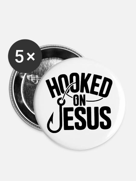 Süchtig nach Jesus - Buttons groß 56 mm (5er Pack) - Weiß