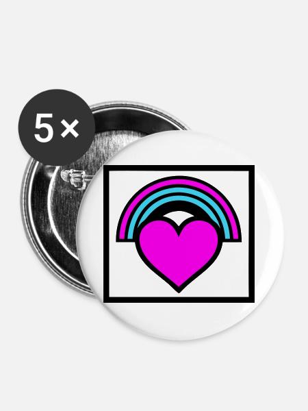 Regenbogen Herz Rahmen Logo - Buttons groß 56 mm (5er Pack) - Weiß