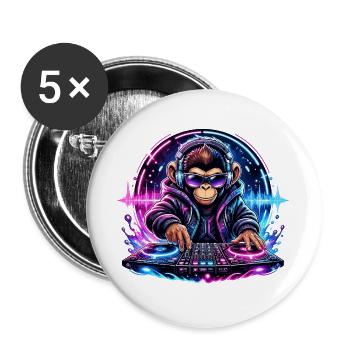 Neon-DJ-Affe im Club-Style - Buttons groß 56 mm (5er Pack) - Weiß - Vorne