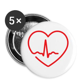 Herzschlag-Herzlinien-Symbol - Buttons groß 56 mm (5er Pack) - Weiß - Vorne