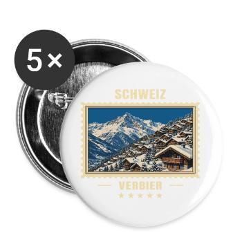 Schweiz Verbier Winter Vintage Reisemarke - Buttons groß 56 mm (5er Pack) - Weiß - Vorne