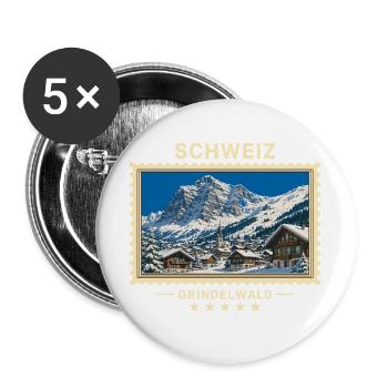 Schweiz Grindelwald Winter Vintage Reisemarke - Buttons groß 56 mm (5er Pack) - Weiß - Vorne