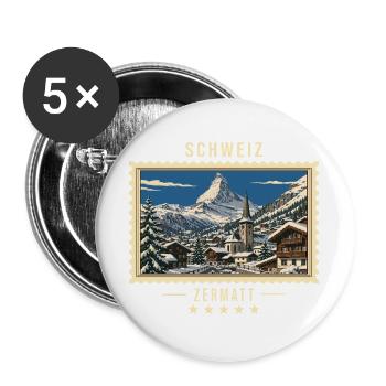 Schweiz Zermatt Winter Vintage Reisemarke - Buttons groß 56 mm (5er Pack) - Weiß - Vorne