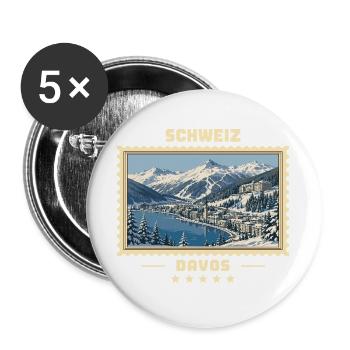 Schweiz Davos Winter Vintage Reisemarke - Buttons groß 56 mm (5er Pack) - Weiß - Vorne