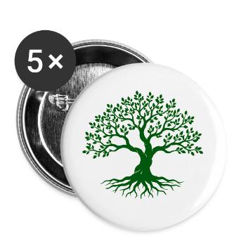 Grüner Lebensbaum mit Wurzeln - Buttons groß 56 mm (5er Pack) - Weiß - Vorne