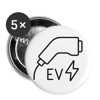 Ladestecker-Symbol für Elektrofahrzeuge - Buttons groß 56 mm (5er Pack) - Weiß - Vorne