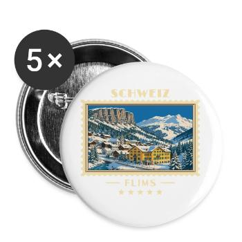 Schweiz Flims Winter Vintage Reisemarke - Buttons groß 56 mm (5er Pack) - Weiß - Vorne