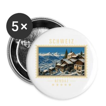 Schweiz Nendaz Winter Vintage Reisemarke - Buttons groß 56 mm (5er Pack) - Weiß - Vorne