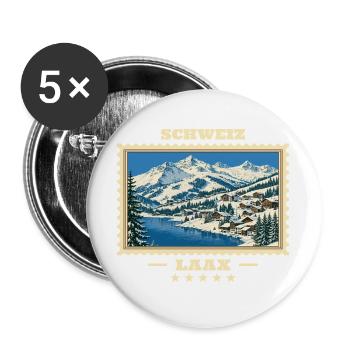 Schweiz Laax Winter Vintage Reisemarke - Buttons groß 56 mm (5er Pack) - Weiß - Vorne