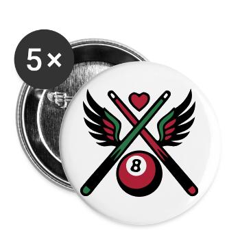 Billard Queue Acht Logo - Buttons groß 56 mm (5er Pack) - Weiß - Vorne