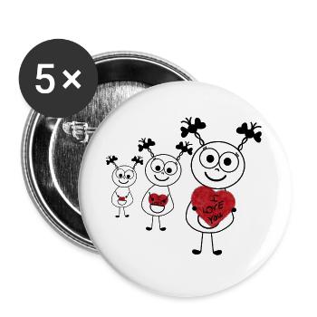 Herzensliebe Doodlefamilie - Buttons groß 56 mm (5er Pack) - Weiß - Vorne