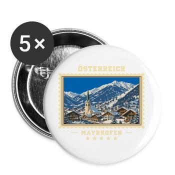 Österreich Mayrhofen Winter Vintage Reisemarke - Buttons groß 56 mm (5er Pack) - Weiß - Vorne