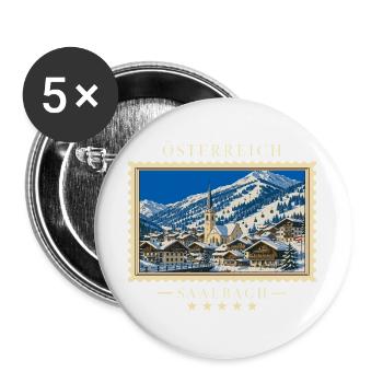 Österreich Saalbach Winter Vintage Reisemarke - Buttons groß 56 mm (5er Pack) - Weiß - Vorne