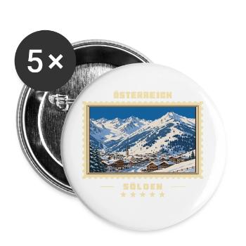 Österreich Sölden Winter Vintage Reisemarke - Buttons groß 56 mm (5er Pack) - Weiß - Vorne