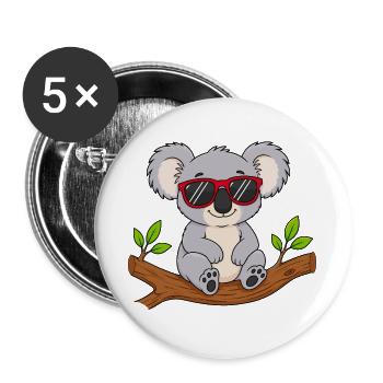 Cooler Koala mit roter Sonnenbrille  - Buttons groß 56 mm (5er Pack) - Weiß - Vorne