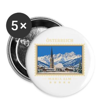 Österreich Maria Alm Winter Vintage Reisemarke - Buttons groß 56 mm (5er Pack) - Weiß - Vorne