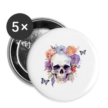 Skull Flower - Buttons groß 56 mm (5er Pack) - Weiß - Vorne
