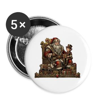 Goldene Weihnachten: Weihnachtsmann und Elf - Buttons groß 56 mm (5er Pack) - Weiß - Vorne