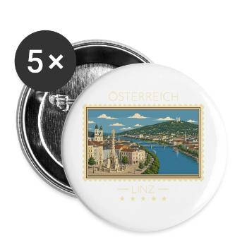 Österreich Linz Vintage Reisemarke - Buttons groß 56 mm (5er Pack) - Weiß - Vorne