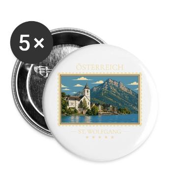 Österreich St. Wolfgang Vintage Reisemarke - Buttons groß 56 mm (5er Pack) - Weiß - Vorne
