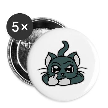 Böse Katze Zeigt Mittelfinger Antisozial Logo Text - Buttons groß 56 mm (5er Pack) - Weiß - Vorne
