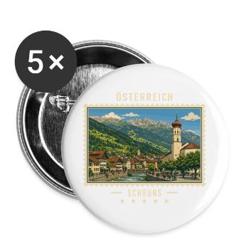 Österreich Schruns Vintage Reisemarke - Buttons groß 56 mm (5er Pack) - Weiß - Vorne