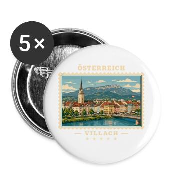 Österreich Villach Vintage Reisemarke - Buttons groß 56 mm (5er Pack) - Weiß - Vorne