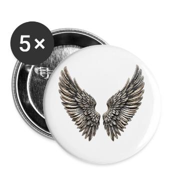 Silberne Engelsflügel - Buttons groß 56 mm (5er Pack) - Weiß - Vorne