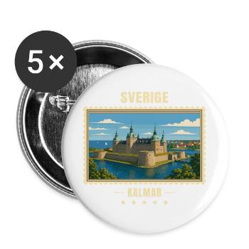 Schweden Kalmar Vintage Reisemarke - Buttons groß 56 mm (5er Pack) - Weiß - Vorne