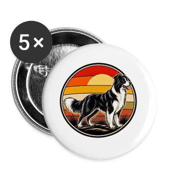 Border Collie Retro Vintage Hunde Design - Buttons groß 56 mm (5er Pack) - Weiß - Vorne