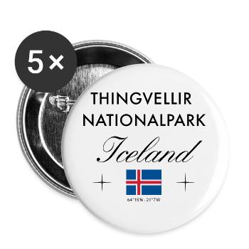 Thingvellir Nationalpark Island Reise Souvenir - Buttons groß 56 mm (5er Pack) - Weiß - Vorne