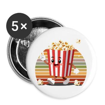 Süßer Popcorn Eimer Retro Filmabend Motiv - Buttons groß 56 mm (5er Pack) - Weiß - Vorne