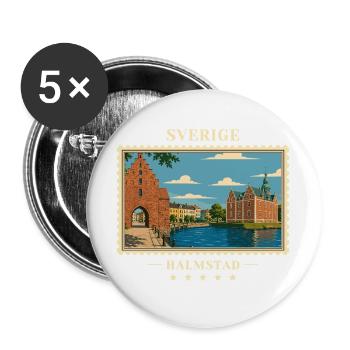 Schweden Halmstad Vintage Reisemarke - Buttons groß 56 mm (5er Pack) - Weiß - Vorne