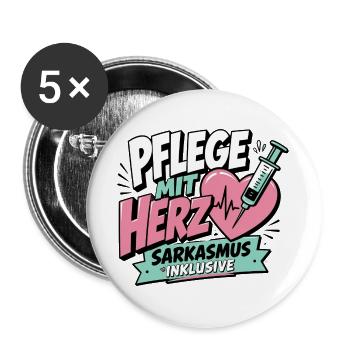 Pflegekraft Geschenk - Pflege mit Herz - Buttons groß 56 mm (5er Pack) - Weiß - Vorne