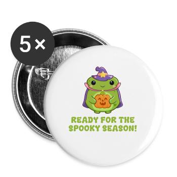 Kleiner Grusel Frosch mit Kürbis - Buttons groß 56 mm (5er Pack) - Weiß - Vorne