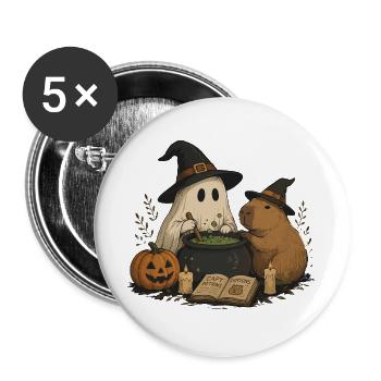 Capybara Geist Hexe Kessel Capy Tränke Buch - Buttons groß 56 mm (5er Pack) - Weiß - Vorne