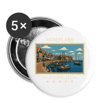 Nederland Volendam Vintage Reisemarke - Buttons groß 56 mm (5er Pack) - Weiß - Vorne