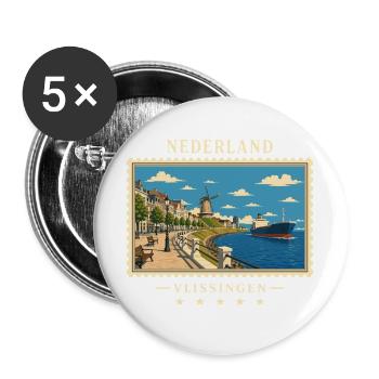 Nederland Vlissingen Vintage Reisemarke - Buttons groß 56 mm (5er Pack) - Weiß - Vorne