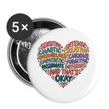 And That's Okay – Neurodivergent Mind - Buttons groß 56 mm (5er Pack) - Weiß - Vorne