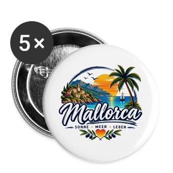 Mallorca – Sonne, Meer & Leben - Buttons groß 56 mm (5er Pack) - Weiß - Vorne