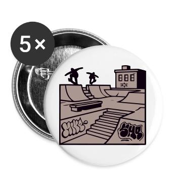 Skatepark Rampe Illustration - Buttons groß 56 mm (5er Pack) - Weiß - Vorne