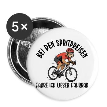 Bei den Spritpreisen fahre ich lieber Fahrrad - Buttons groß 56 mm (5er Pack) - Weiß - Vorne