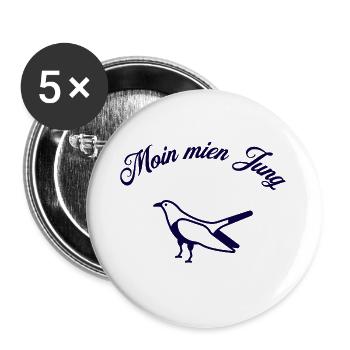 Moin mien Jung – Maritimes Möwe Küstenkind Motiv - Buttons groß 56 mm (5er Pack) - Weiß - Vorne