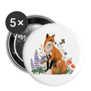 Fuchs in Blumenwiese - Buttons groß 56 mm (5er Pack) - Weiß - Vorne